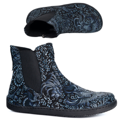 Damskie buty barefoot sztyblety z zamkiem ocieplane 1263 wzory granatowe