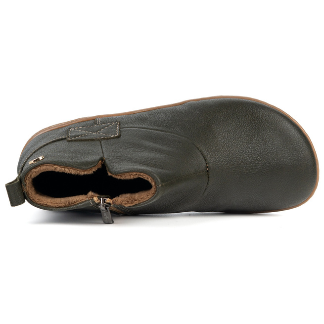 Buty damskie zimowe barefoot skórzane na zamek Z-B07 oliwkowe