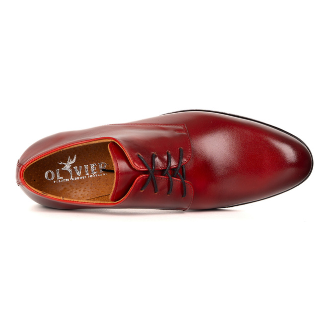 Buty męskie skórzane wizytowe Olivier 484 czerwone – klasyczne półbuty derby