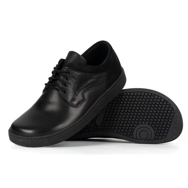 Buty męskie casual skórzane sznurowane BAREFOOT FRIENDLY 1291 czarne
