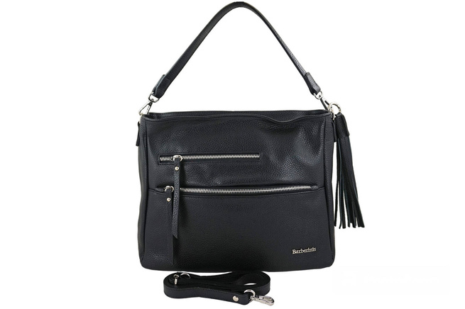 Pojemna skórzana torba z frędzlem - Czarna