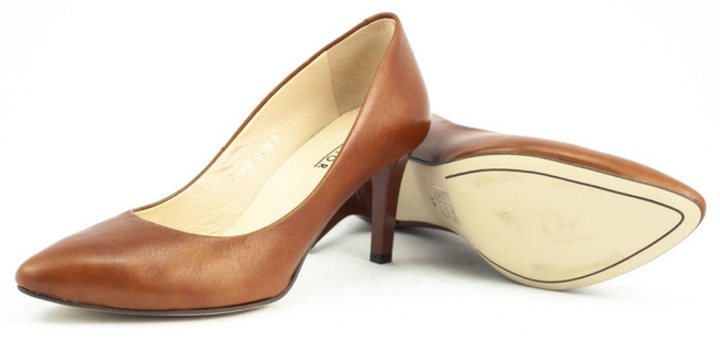 Dámské kožené lodičky na jehlovém podpatku 078-H camel