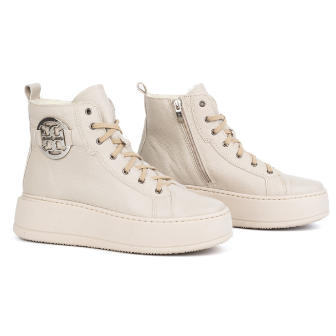 Dámské zimní zateplené kožené boty 1174 beige