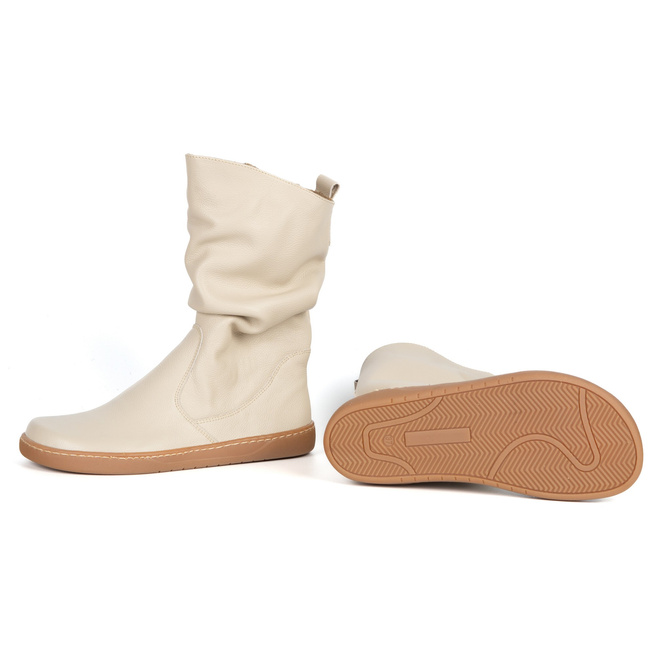 Dámské boty BAREFOOT zateplené kožené Freja Polish beige s lícováním