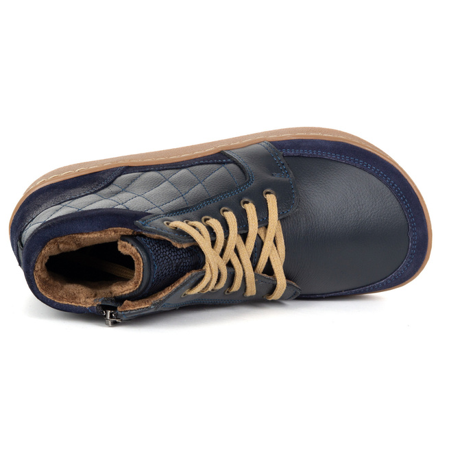 Buty damskie zimowe barefoot skórzane Z-B05 granatowe