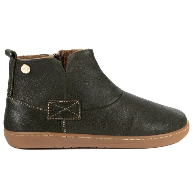 Buty damskie zimowe barefoot skórzane na zamek Z-B07 oliwkowe