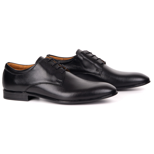 Buty męskie skórzane wizytowe Olivier 484 czarne– klasyczne półbuty derby