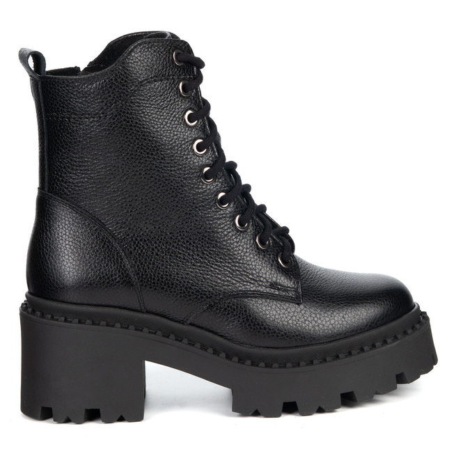 Dámské kožené kozačky Olivier 404BB na šněrování na jehlovém podpatku se zipem černé barvy