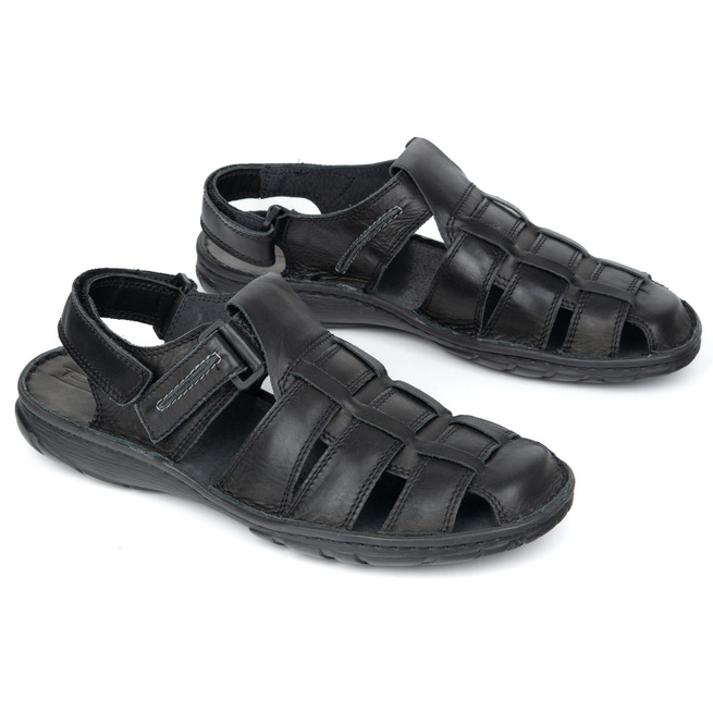 Skórzane sandały męskie Pollonus 6-0103-010 zakryte z rzepem na lato