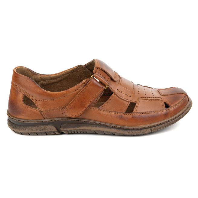 Buty męskie skórzane na rzep 937KOM brązowe