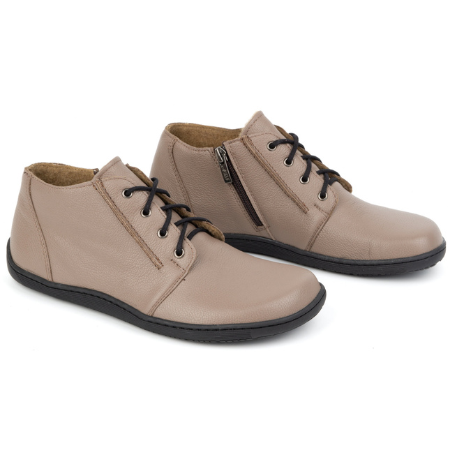 BAREFOOT dámská lehce zateplená kožená kotníková obuv se zipem 787 béžová