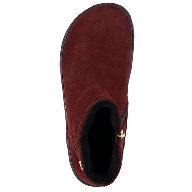 Damskie botki barefoot zimowe skórzane ocieplane futerkiem Olivier 202MP bordowe