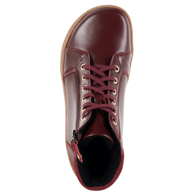 Damskie minimalistyczne buty skórzane zimowe barefoot 1293 bordo z nubukiem