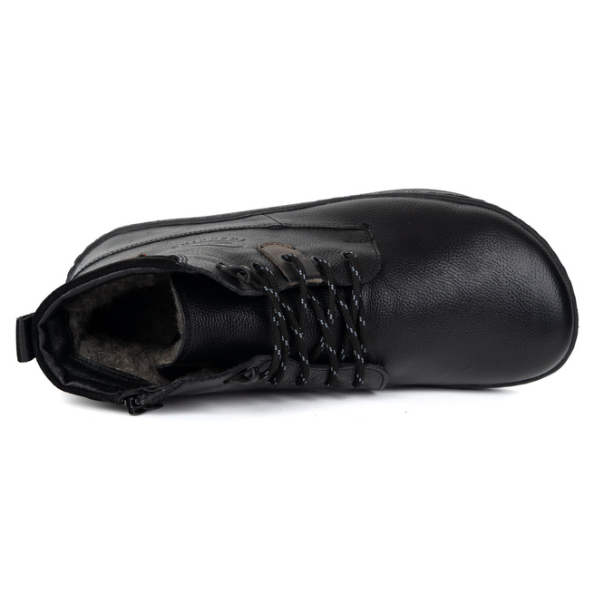 Buty męskie barefoot zimowe skórzane ocieplane szerokie 755MP czarne