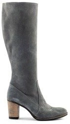 Skórzane kozaki damskie Olivier wysokie na obcasie szare