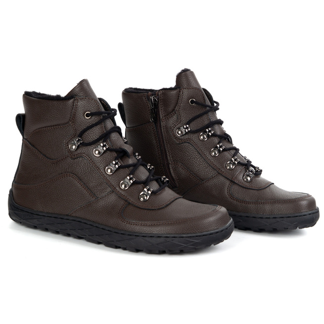 Barefoot zimní dámské kožené zateplené vlněné traperské boty hnědé 1292