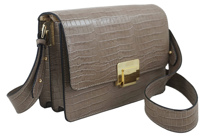 Módní kožená kabelka - CROCO - Béžová