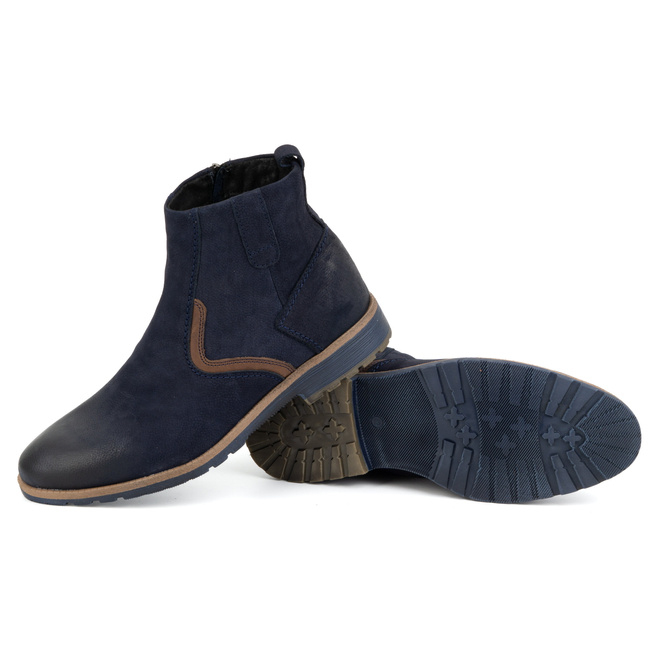Pánské zimní kožené boty 924K navy blue