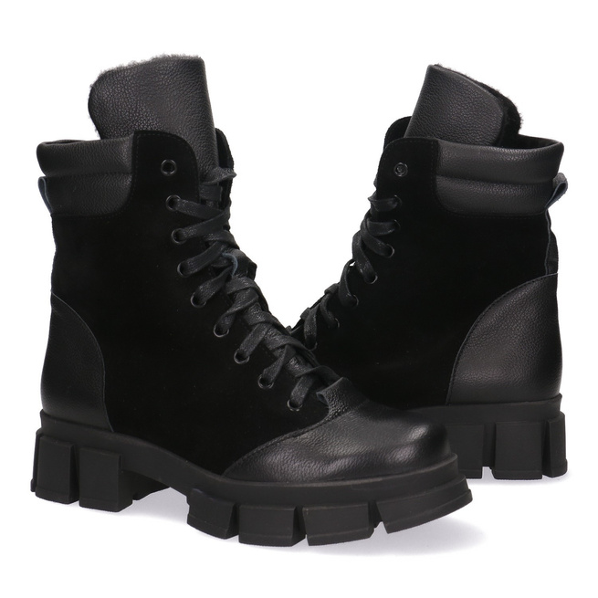 Pollonus black verona + velur zateplené dámské boty na zip 5-1581-007