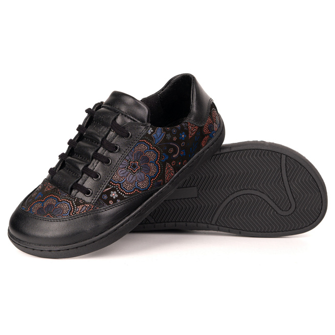 Sneakersy barefoot damskie Kaia Olivier 101MP – anatomiczne buty skórzane czarny kwiaty 