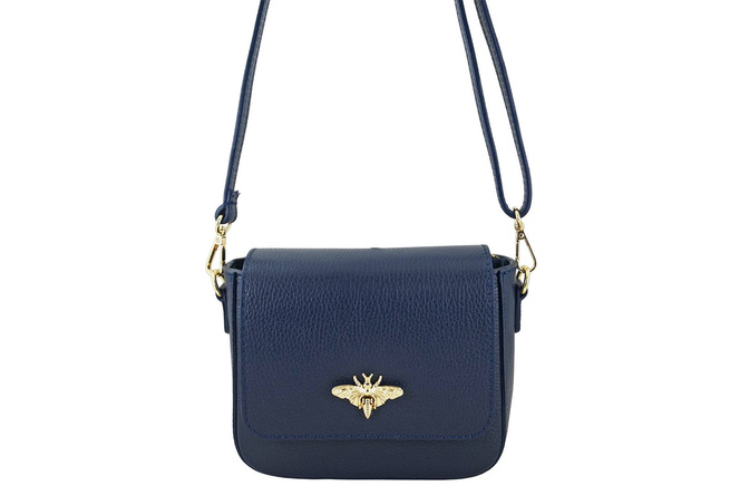 Módní kožená kabelka se zlatým řetízkem - námořnická modř