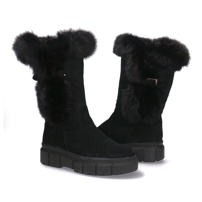 Dámské velurové kozačky s králíkem Pollonus Black 5-1434-004