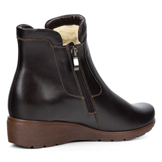 Botki damskie skórzane ocieplane z zamkiem 021BB brązowe