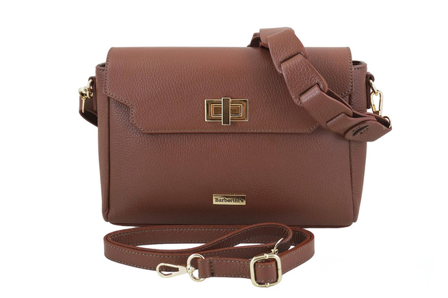 Skórzana torebka na ramię z plecionym paskiem - Brązowa