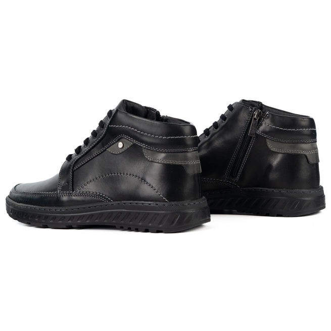 Pánské zateplené boty 964 černé kožené vázané na zip