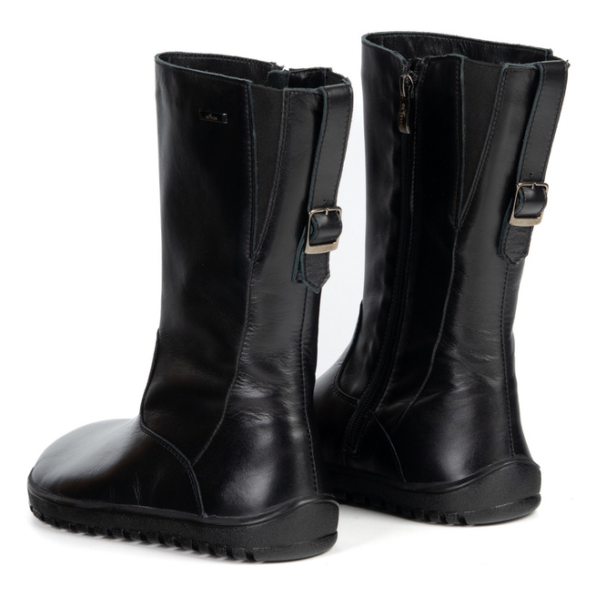 Kozaki barefoot Vivian skórzane do połowy łydki zimowa podeszwa zero drop czarne licowe