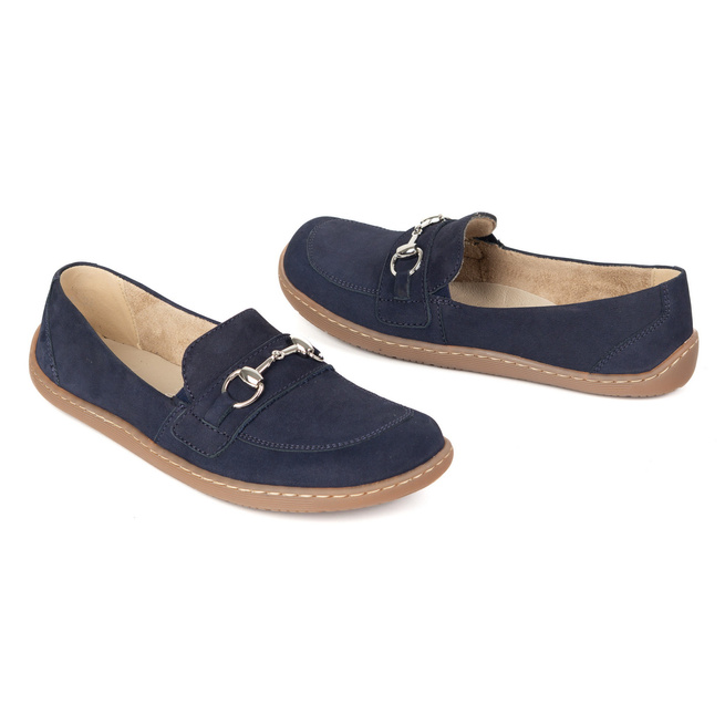 Dámské minimalistické kožené mokasíny Barefoot 1288AR navy blue nubuk