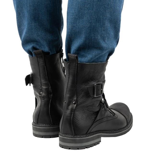 Pánské černé kožené sobolí boty 82KZ - obuv na motorku z přírodní kůže