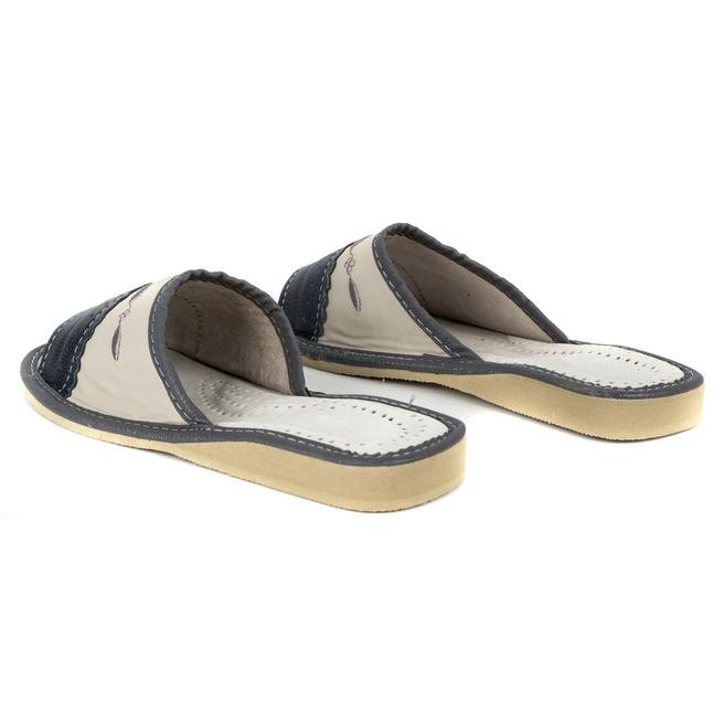 Dámské kožené pantofle Highlander M76 ecru s šedou barvou