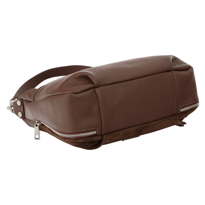 Kožená kabelka se semišovým akcentem - hnědá