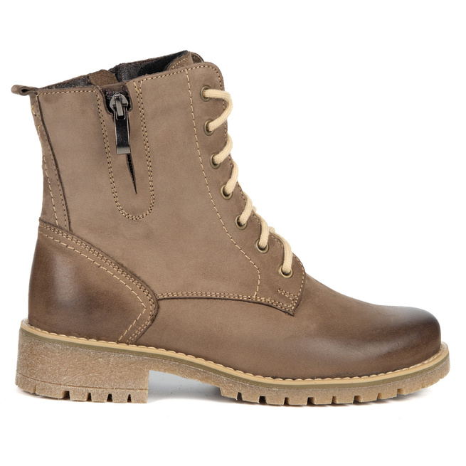 Damskie botki Lauren skóra naturalna ocieplane wełną oliwkowe