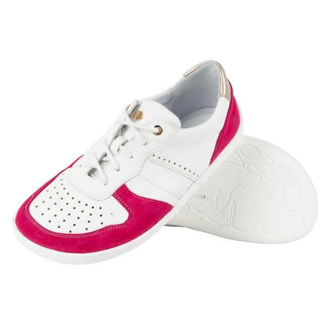 Buty barefoot skórzane Olivier 1773POL – lekkie sneakersy minimalistyczne białe z fuksją