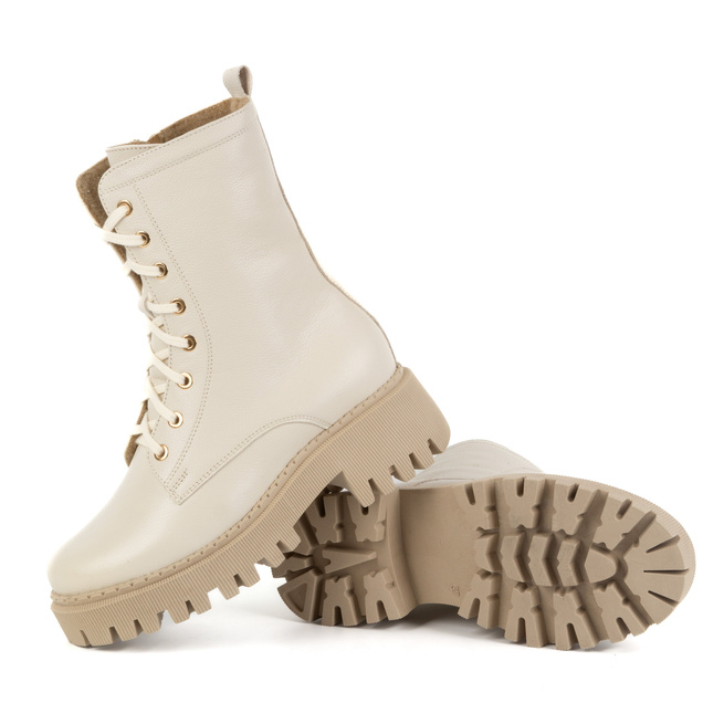 Dámské zateplené kožené boty 401BB pea beige