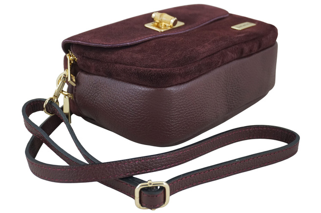 Malá semišová poštovní taška se zlatým zapínáním - bordó