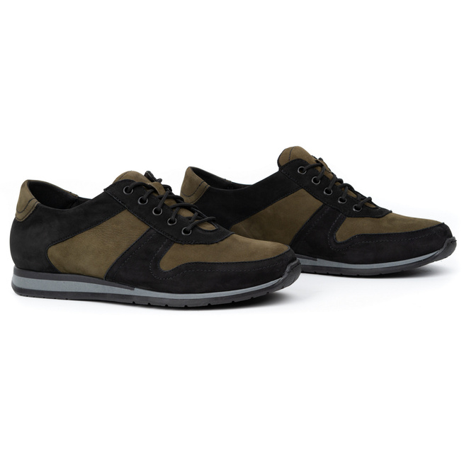 Pánské kožené tenisky 0234W černé se zelenou barvou