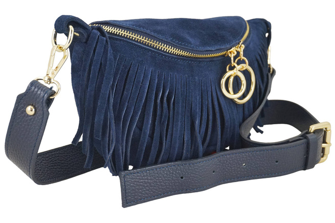 Saszetka nerka damska zamszowa - Granatowa