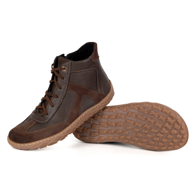 Damskie minimalistyczne botki barefoot skórzane zimowe 1294 brązowe
