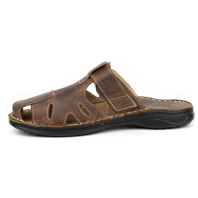 Pánské kožené žabky 0223W Khaki