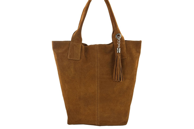 Shopper bag - Dámská semišová kabelka - Světle hnědá