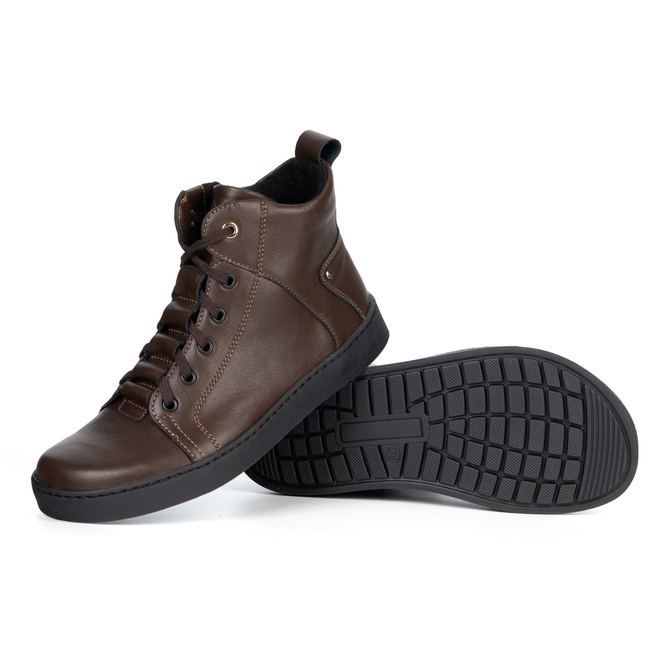 Barefoot minimalistická kožená obuv Riley zateplená hnědá