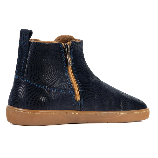 Buty damskie zimowe barefoot skórzane Z-B07 GRANATOWE niebieska fala na zamek