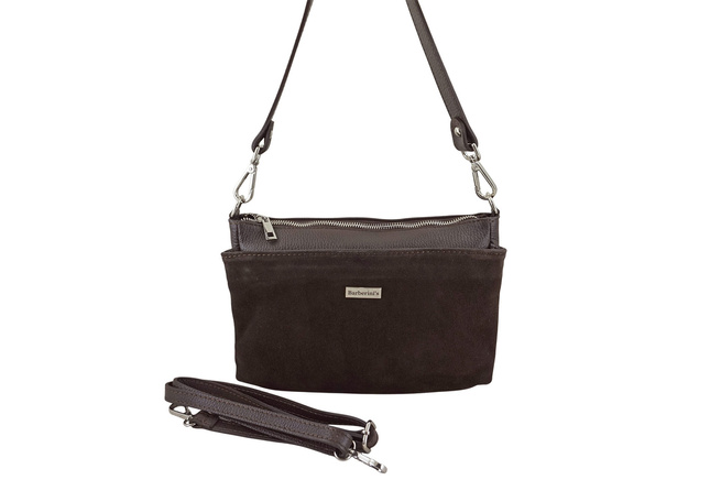 Pojemna torebka listonoszka ze skóry i zamszu - Brązowa ciemna