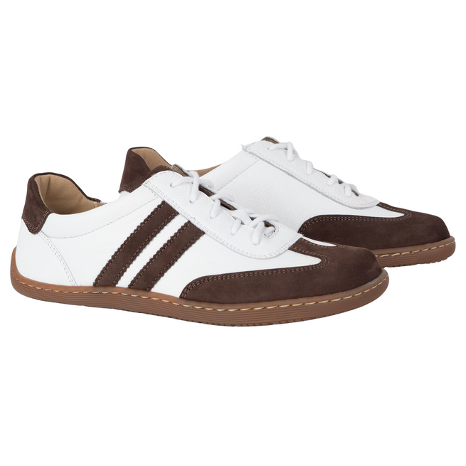 Buty BAREFOOT damskie skórzane minimalistyczne 1287 białe z brązowym nubukiem sneakersy