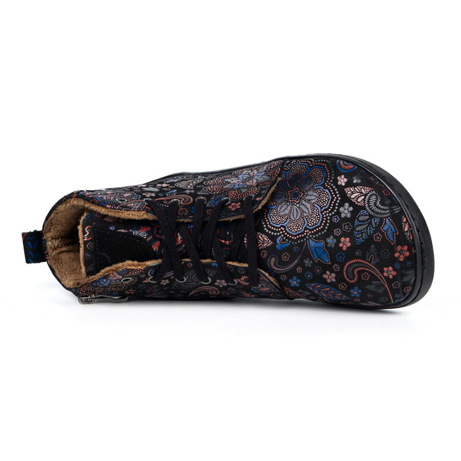 Buty damskie zimowe barefoot skórzane Z-B04 czarne w kolorowe wzory