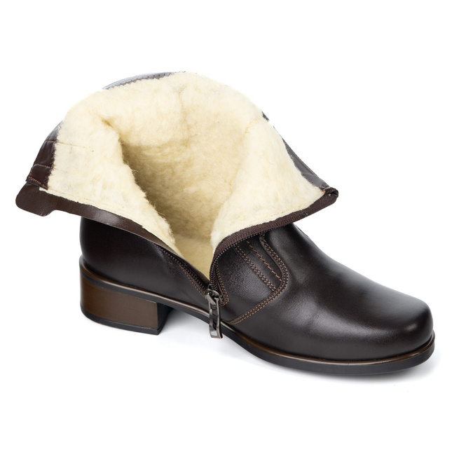 Botki damskie skórzane ocieplane z zamkiem 888BB brązowe