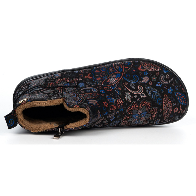 Dámské barefoot kožené zimní boty Z-B07 v květinové barvě se zipem